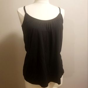 Flowy black workout tank top with built in support bra medium
